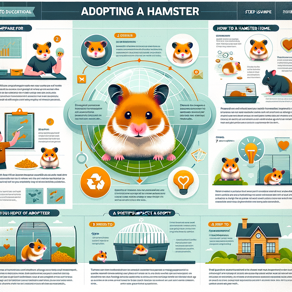 Infographic detailing the hamster adoption process, tips on choosing the right hamster breed, hamster care essentials, preparation for hamster adoption, benefits of adopting a hamster, and reputable hamster adoption agencies.
