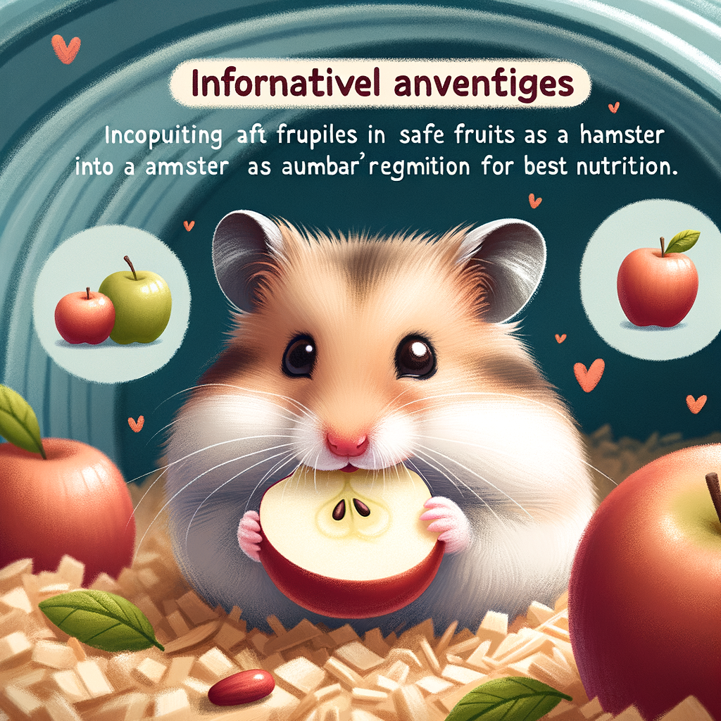 Healthy hamster enjoying an apple piece in its habitat, showcasing the benefits of apple consumption for optimal hamster nutrition and diet.