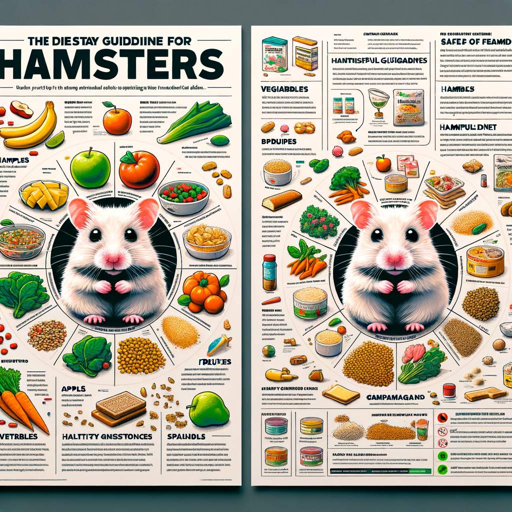 Infographic illustrating hamster diet guidelines, safe and dangerous foods for hamsters, understanding hamster feeding, and hamster nutrition tips for a healthy hamster diet.