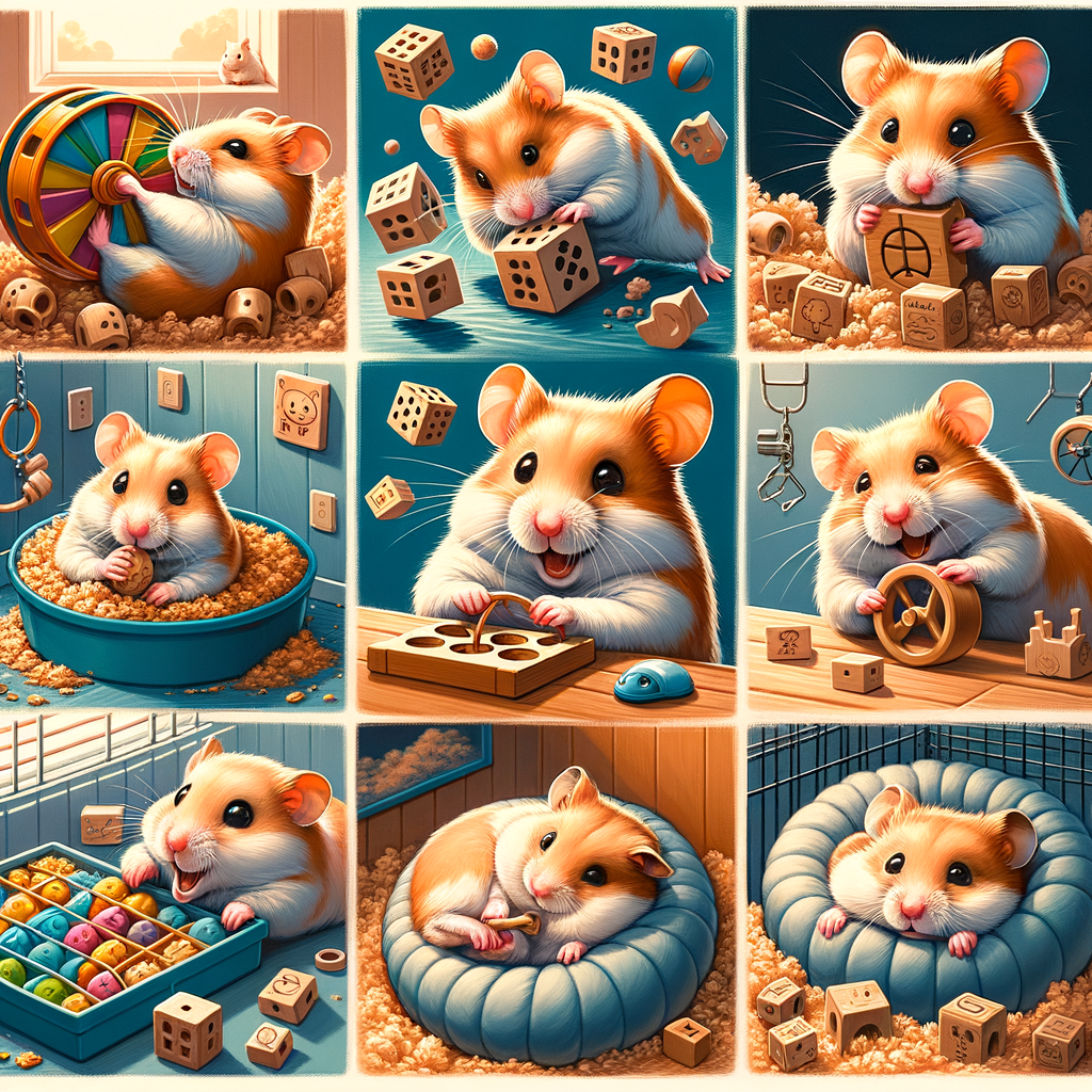 Hamsters enjoying playtime with various toys, showcasing fun hamster entertainment and engaging games, providing interactive play ideas and tips for hamster owners.