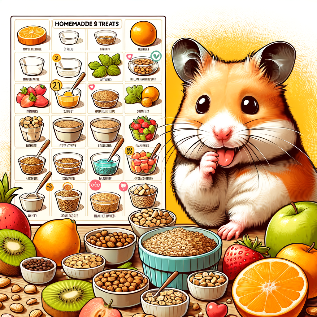 Happy pet hamster enjoying homemade hamster food from nutritious ingredients, highlighting the importance of a balanced hamster diet and pet hamster care, with a DIY guide on making hamster treats.