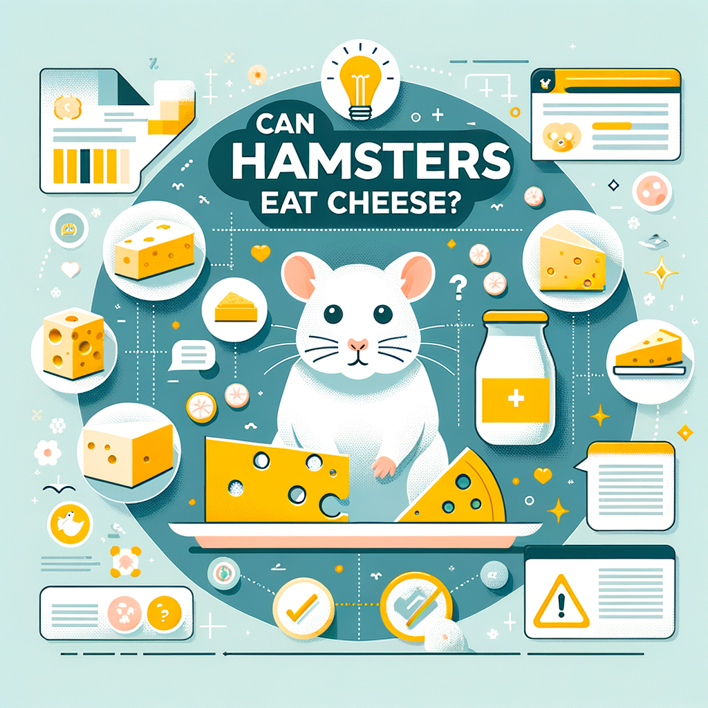 Infographic detailing hamster nutrition with focus on 'Can Hamsters Eat Cheese', highlighting various dairy delights, safe foods for hamsters, and hamster care tips related to lactose intolerance.