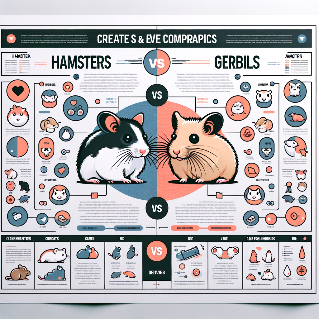Infographic comparing hamsters and gerbils, highlighting differences and similarities in characteristics, behavior, and care for those choosing between these rodent rivals.