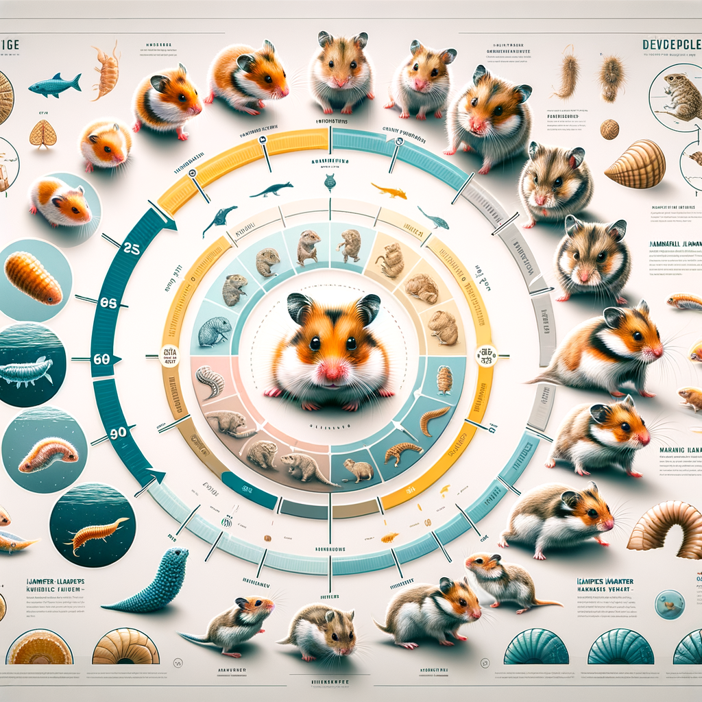 Infographic illustrating hamster development stages, lifespan, growth timeline, aging process, and lifecycle stages for better understanding of hamster maturity and baby hamster development.