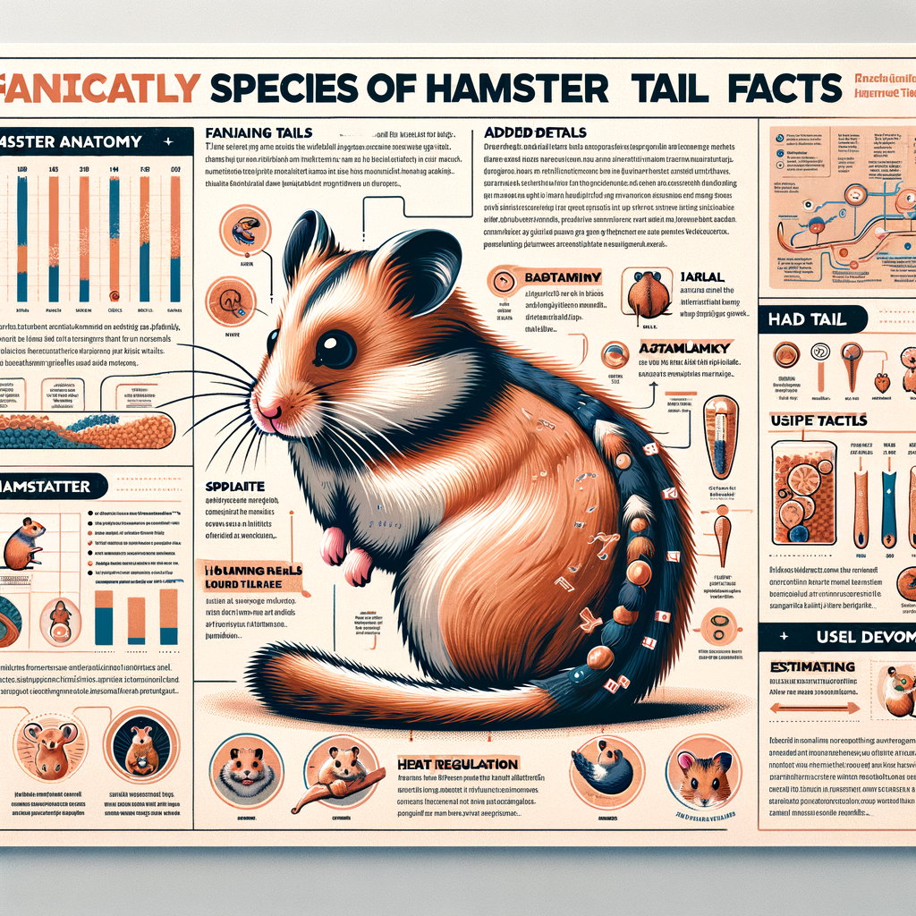 Infographic illustrating hamster anatomy with focus on tail or no tail appendage across different hamster species, providing hamster tail facts, function, and hamster care tips.