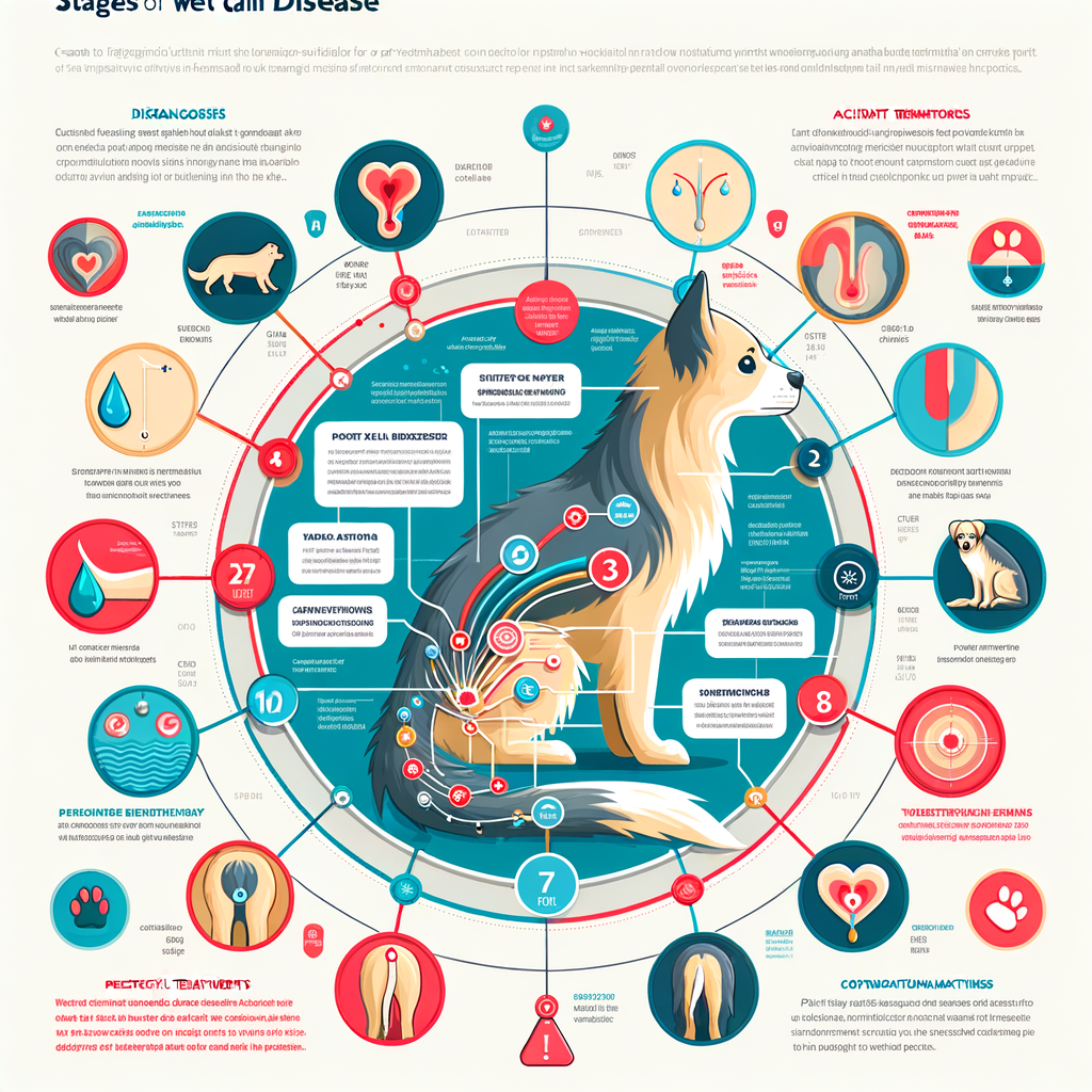 Comprehensive infographic detailing stages, symptoms, diagnosis, treatment, and prevention of Wet Tail disease in pets for a better understanding and effective Wet Tail care.