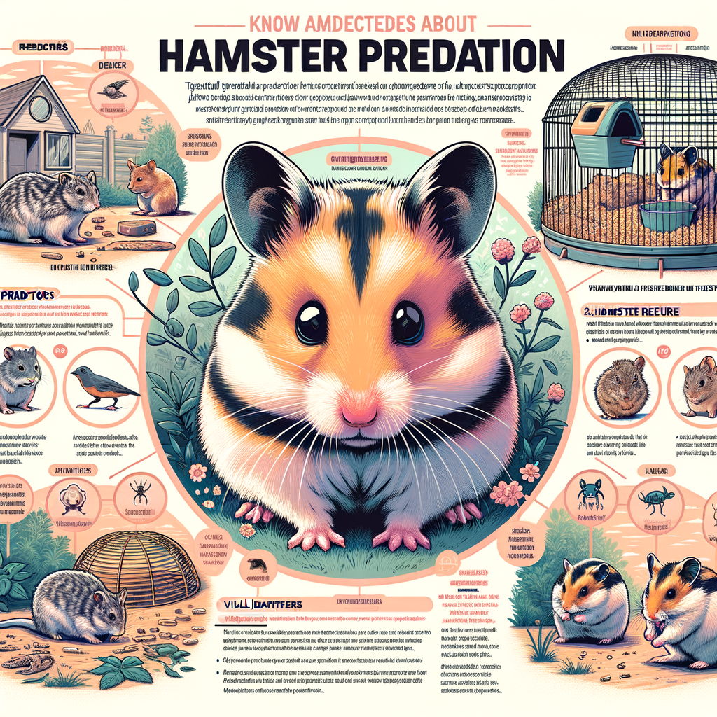 Infographic illustrating common hamster predators, identifying hamster threats in natural habitats, and tips for hamster safety and protection against predators to understand hamster predation.